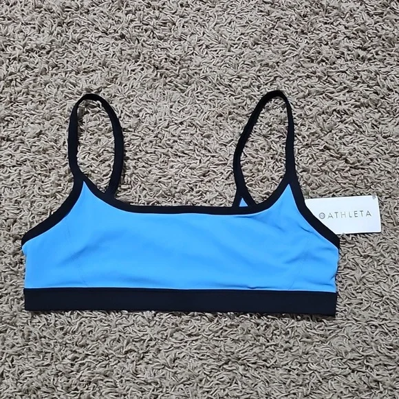 NWT Athleta Square Neck Bra Medium with Cups A - C Sports Bra Cornflower & Black - Picture 5 of 8